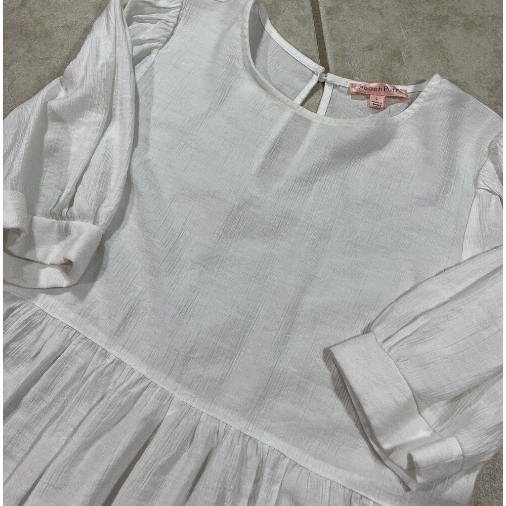 Peach Puff Shirt Womens Large White Lightweight Casual Keyhole‎ Button